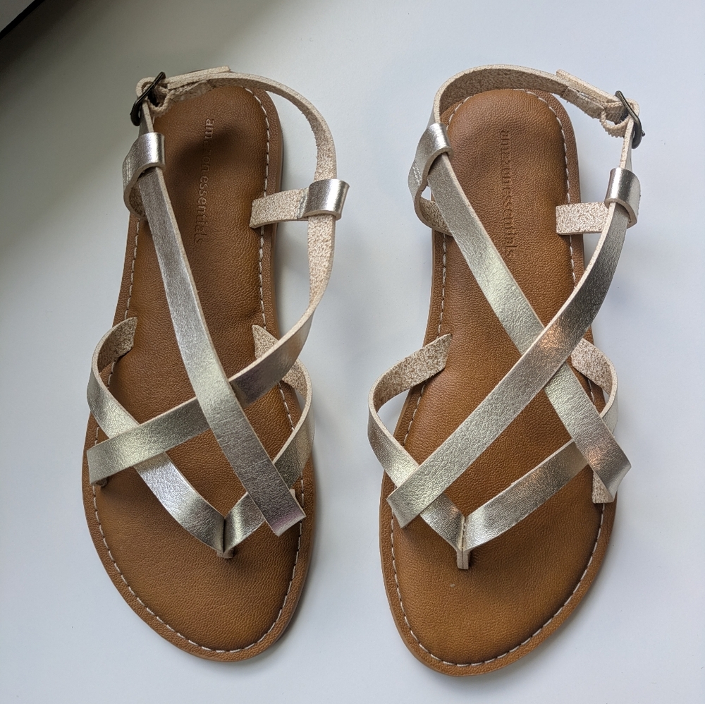 Amazon Essentials Gold Metallic Sandals 6